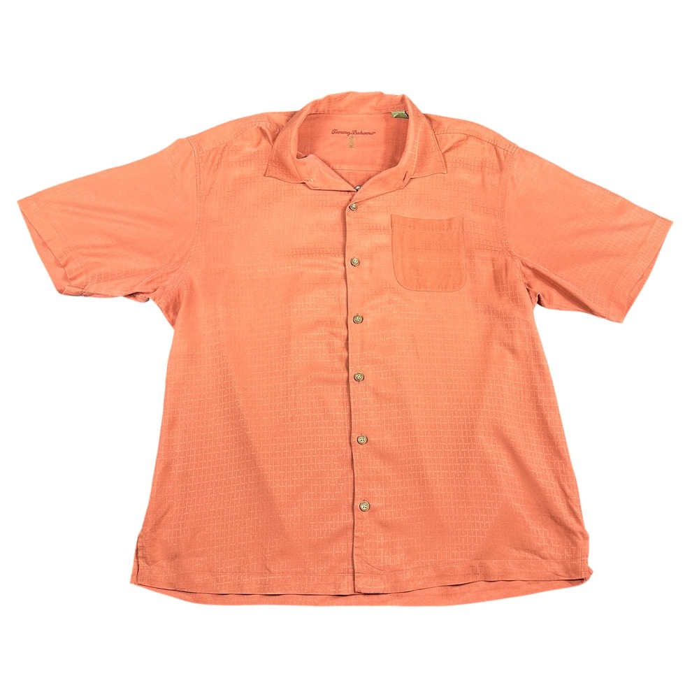 Tommy Bahama Mens XL Silk Camp Shirt Coral Puffin & Playin Cigar Desert Marlin